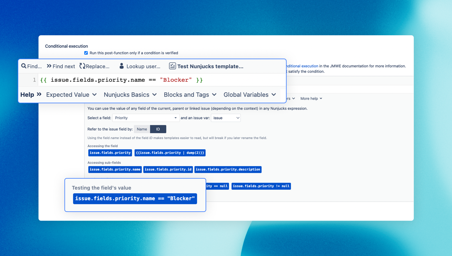 Write scripts more easily with syntax highlighting and on-the-fly syntax checking. You can also test your script against any issue so that you can debug it & make changes without having to publish your workflow.